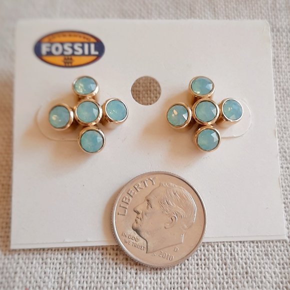 Fossil Cross- X Turquoise Tone Faceted Gold Tone Post Earrings - Picture 4 of 4
